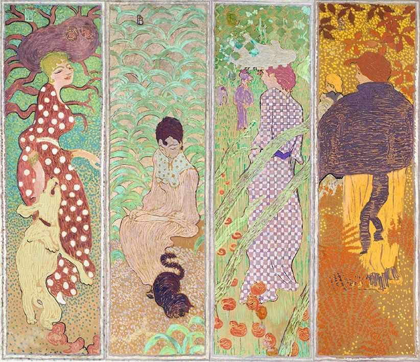 Pierre Bonnard, Women in the Garden, 1891, distemper on canvas, 160 x 48 cm (Musée d’Orsay, Paris)